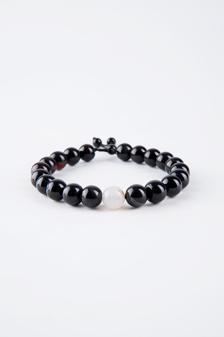 Adjustable Beaded Bracelet - White & Black