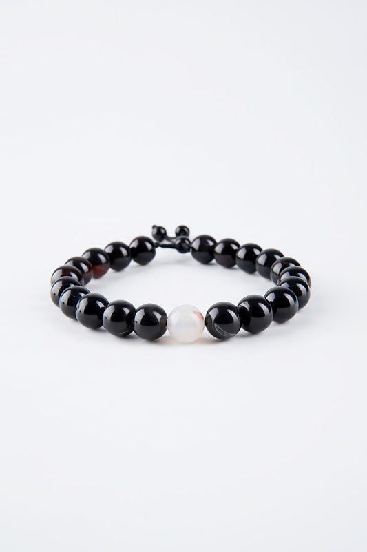 Adjustable Beaded Bracelet - White & Black