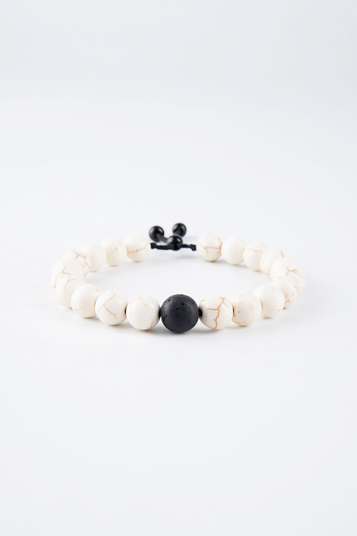 Adjustable Beaded Bracelet - Black & White